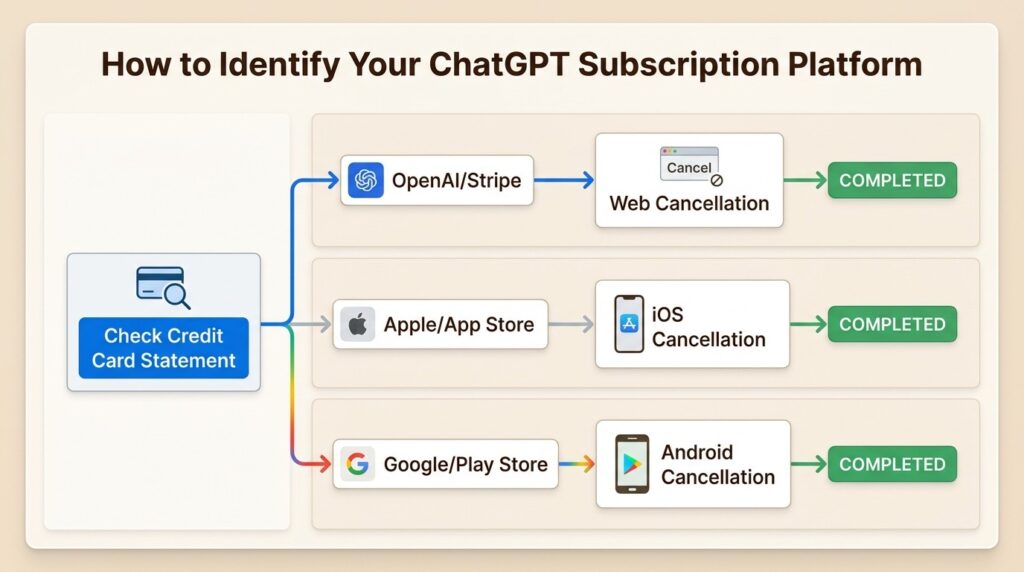 Flowchart showing billing platform identification