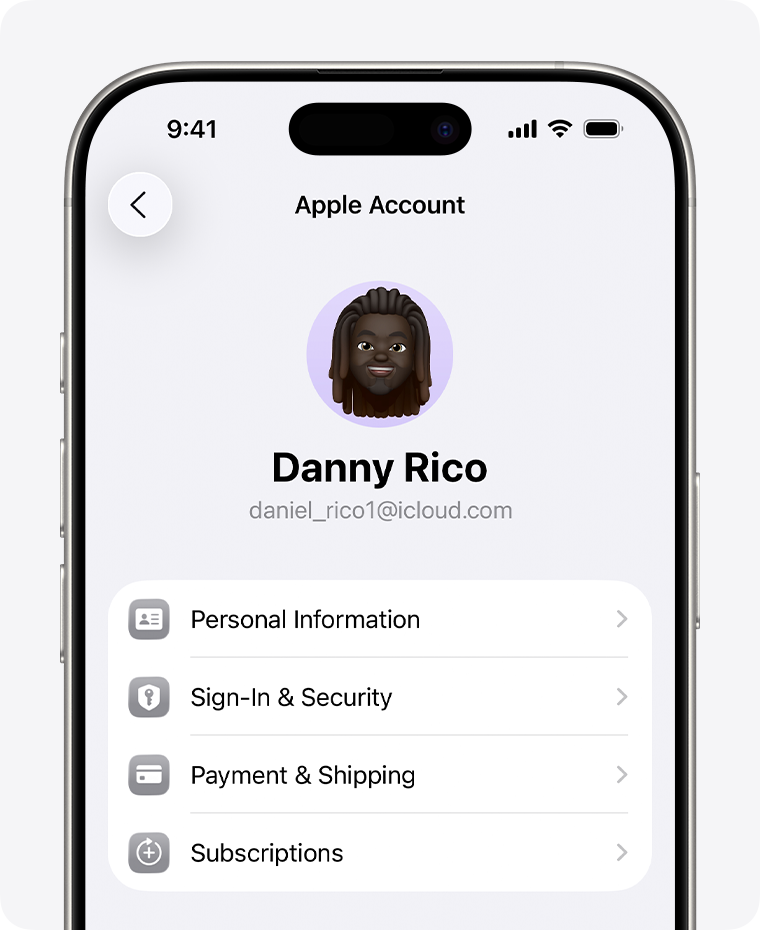 Phone's Apple Account settings 